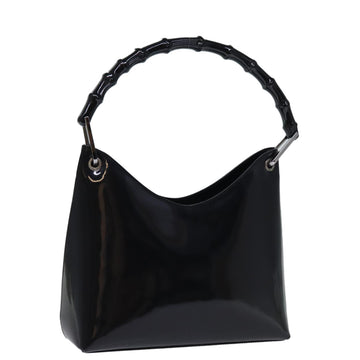 GUCCI Bamboo Hand Bag Enamel Black Auth yk12374