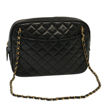 CHANEL Matelasse Chain Shoulder Bag Lamb Skin Black CC Auth yk12436