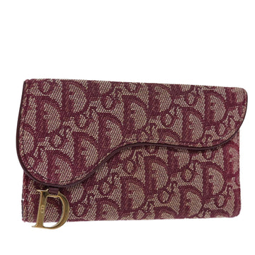 CHRISTIAN DIOR Trotter Canvas Saddle Wallet Red Auth yk12488