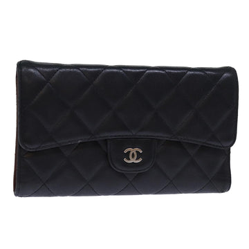 CHANEL Matelasse Long Wallet Lamb Skin Black CC Auth yk12499