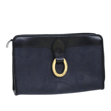 CHRISTIAN DIOR Trotter Canvas Clutch Bag Navy Auth yk12553