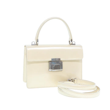 GUCCI Hand Bag Enamel 2way Beige Auth yk12770