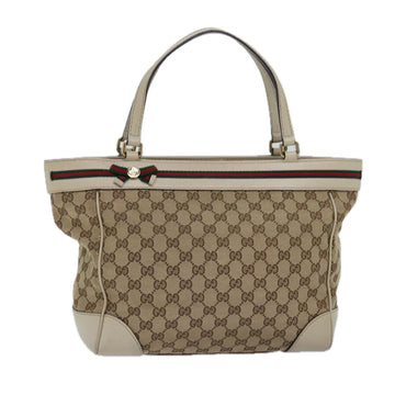 GUCCI GG Canvas Web Sherry Line Tote Bag Beige Red Green 257061 Auth yk12775