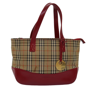 BURBERRY Nova Check Hand Bag Canvas Beige Red Auth yk12895