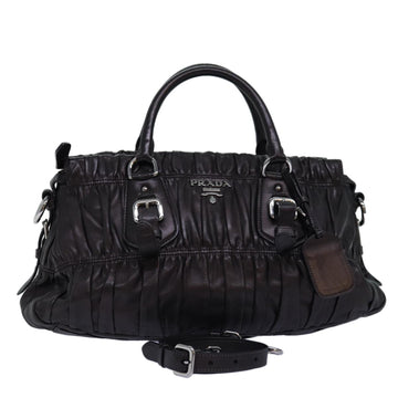 PRADA Gathered Hand Bag Leather 2way Black BN1407 Auth yk12897