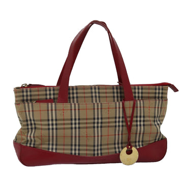 BURBERRYSs Nova Check Hand Bag Canvas Beige Red Auth yk12931