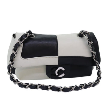 CHANEL COCO Mark Chain Shoulder Bag Lamb Skin Black White CC Auth yk12940A