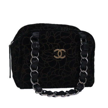 CHANEL Camelia Chain Hand Bag Suede Black CC Auth yk12973