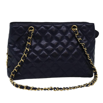 CHANEL Matelasse Chain Shoulder Bag Lamb Skin Navy CC Auth yk12992