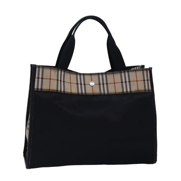 BURBERRY Nova Check Hand Bag Nylon Beige Black Auth yk13009