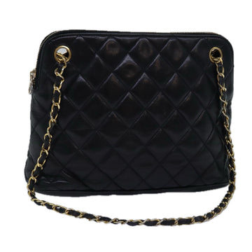 CHANEL Matelasse Chain Shoulder Bag Lamb Skin Black CC Auth yk13018