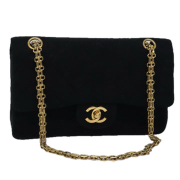 CHANEL Matelasse Turn Lock Chain Bag Cotton Vintage Black CC Auth yk13023