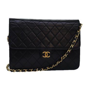 CHANEL Matelasse Chain Shoulder Bag Lamb Skin Black CC Auth yk13027