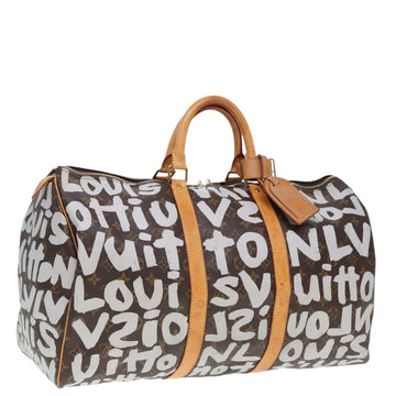 LOUIS VUITTON Monogram Graffiti Keepall 50 Boston Bag White M92197 Auth yk13043