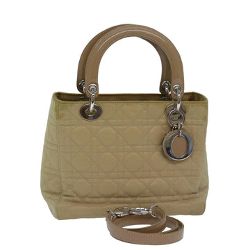 CHRISTIAN DIOR Lady Dior Canage Hand Bag Nylon 2way Beige Auth yk13047