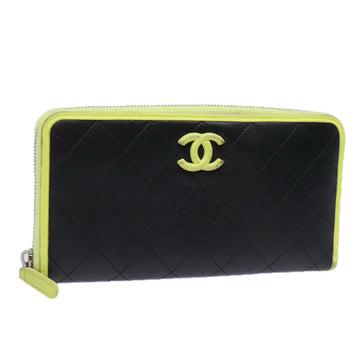 CHANEL Matelasse Long Wallet Leather Black CC Auth yk13055