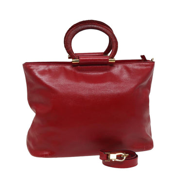 CELINE Hand Bag Leather 2way Red Auth yk13083