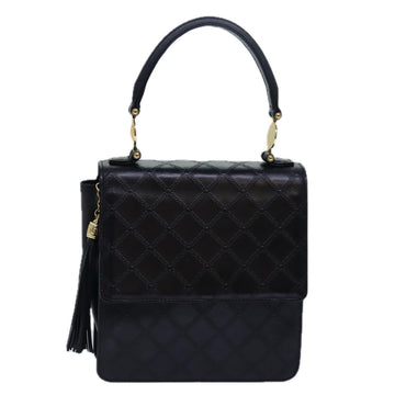 VERSACE Hand Bag Leather Black Auth yk13086