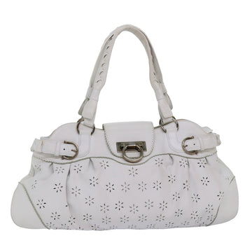 SALVATORE FERRAGAMO Gancini Hand Bag Leather White Auth yk13136