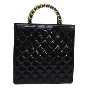 CHANEL Matelasse Chain Hand Bag Enamel Black CC Auth yk13153