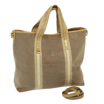 PRADA Hand Bag Canvas 2way Beige Auth yk13194