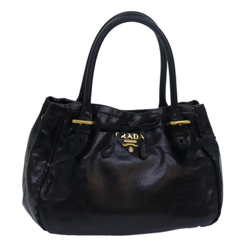 PRADA Hand Bag Leather Black Auth yk13198