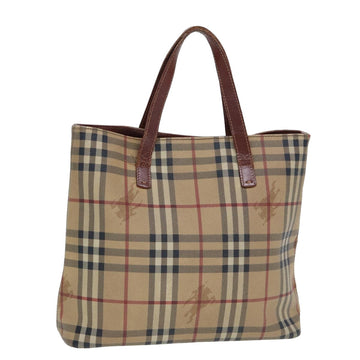 BURBERRY Nova Check Hand Bag PVC Leather Beige Auth yk13266