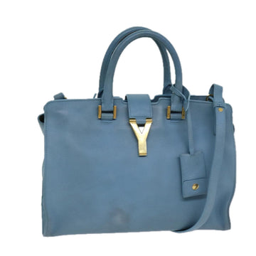 SAINT LAURENT Petit Cabas Hand Bag Leather 2way Blue Auth yk13328