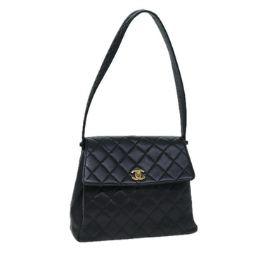 CHANEL Matelasse Turn Lock Shoulder Bag Caviar Skin Black CC Auth yk13341