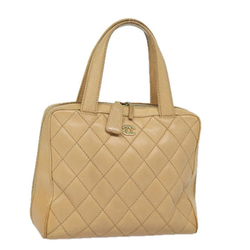 CHANEL Wild Stitch Hand Bag Leather Beige CC Auth yk13482