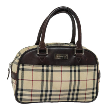 BURBERRY Nova Check Hand Bag Nylon Black Beige Auth yk13499