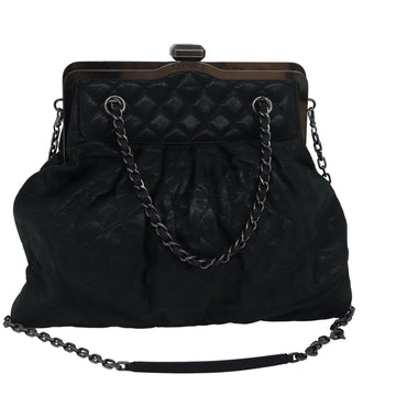 CHANEL Matelasse Chain Gamaguchi Hand Bag Leather 2way Black CC Auth yk13501