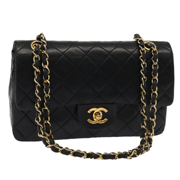 CHANEL Matelasse 23 Turn Lock Chain Bag Lamb Skin Black CC Auth yk13530A