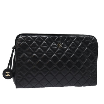 CHANEL Matelasse Clutch Bag Leather Black CC Auth yk13545