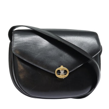 CELINE Shoulder Bag Leather Black Auth yk13626