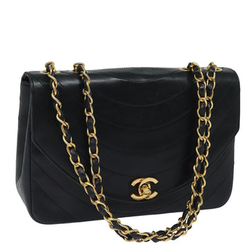 CHANEL Turn Lock Chain Shoulder Bag Lamb Skin Black CC Auth yk13632A