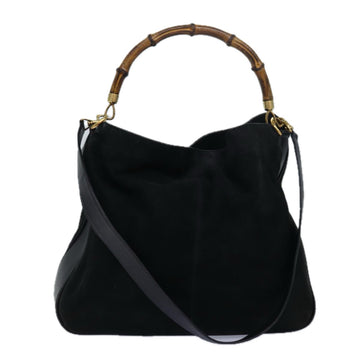 GUCCI Bamboo Hand Bag Suede 2way Black 001 14 1577 Auth yk13644