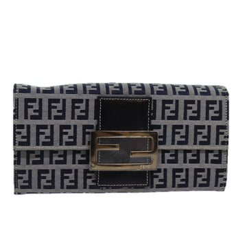 FENDI Zucchino Canvas Long Wallet Navy Auth yk13654