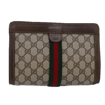 GUCCI GG Supreme Web Sherry Line Clutch Bag PVC Beige Red 89 01 001 Auth yk13667