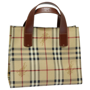 BURBERRY Nova Check Hand Bag PVC Leather Beige Auth yk13701