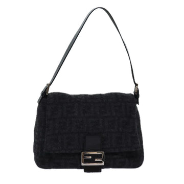 FENDI Zucca Canvas Mamma Baguette Shoulder Bag Wool Black Auth yk13747