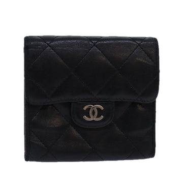 CHANEL Matelasse Compact Wallet Lamb Skin Black CC Auth yk13810