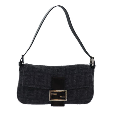 FENDI Zucca Canvas Mamma Baguette Shoulder Bag Wool Black Auth yk13814A