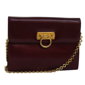 SALVATORE FERRAGAMO Gancini Chain Shoulder Bag Leather Red Auth yk13818