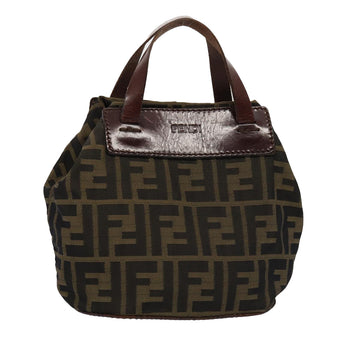 FENDI Zucca Canvas Hand Bag Brown Black Auth yk13929