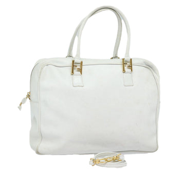 FENDI Hand Bag Leather 2way White Auth yk13942