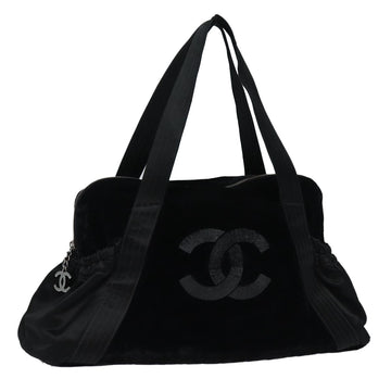 CHANEL COCO Mark Hand Bag Velor Black CC Auth yk13960