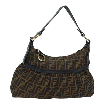 FENDI Zucca Canvas Shoulder Bag Brown Black Auth yk13964