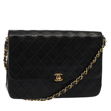 CHANEL Matelasse Turn Lock Chain Shoulder Bag Lamb Skin Black CC Auth yk13966