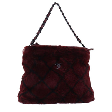 CHANEL COCO Mark Chain Hand Bag Canvas Wine Red CC Auth yk13976A